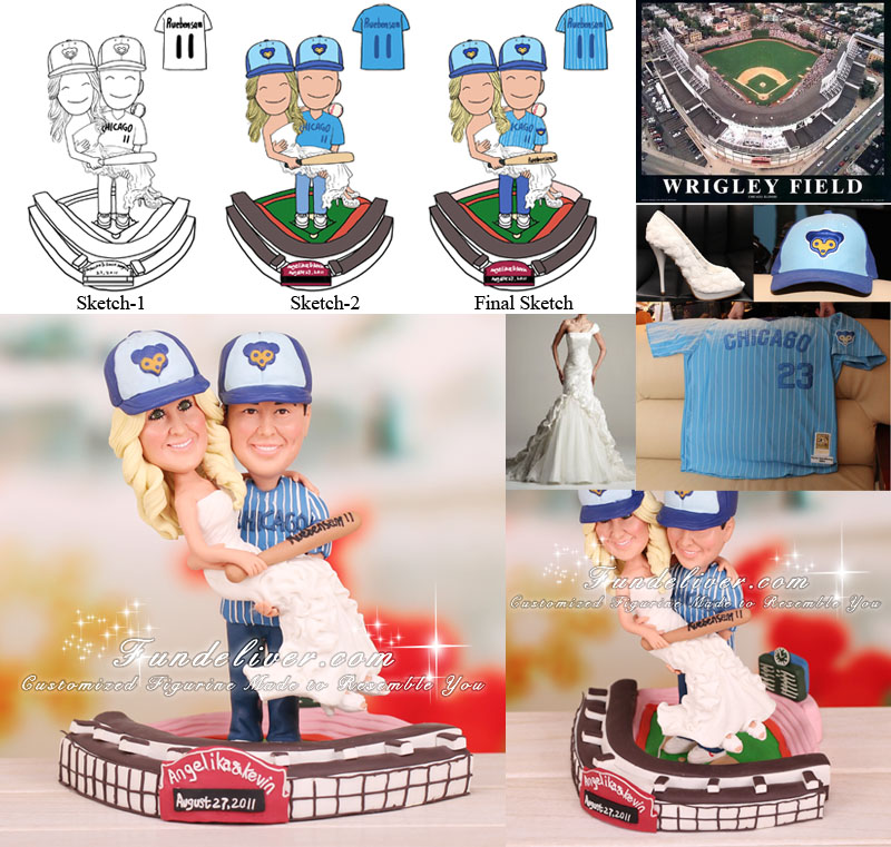 Standing Inside of Wrigley Field Chicago Cubs Hockey Wedding Cake Toppers 